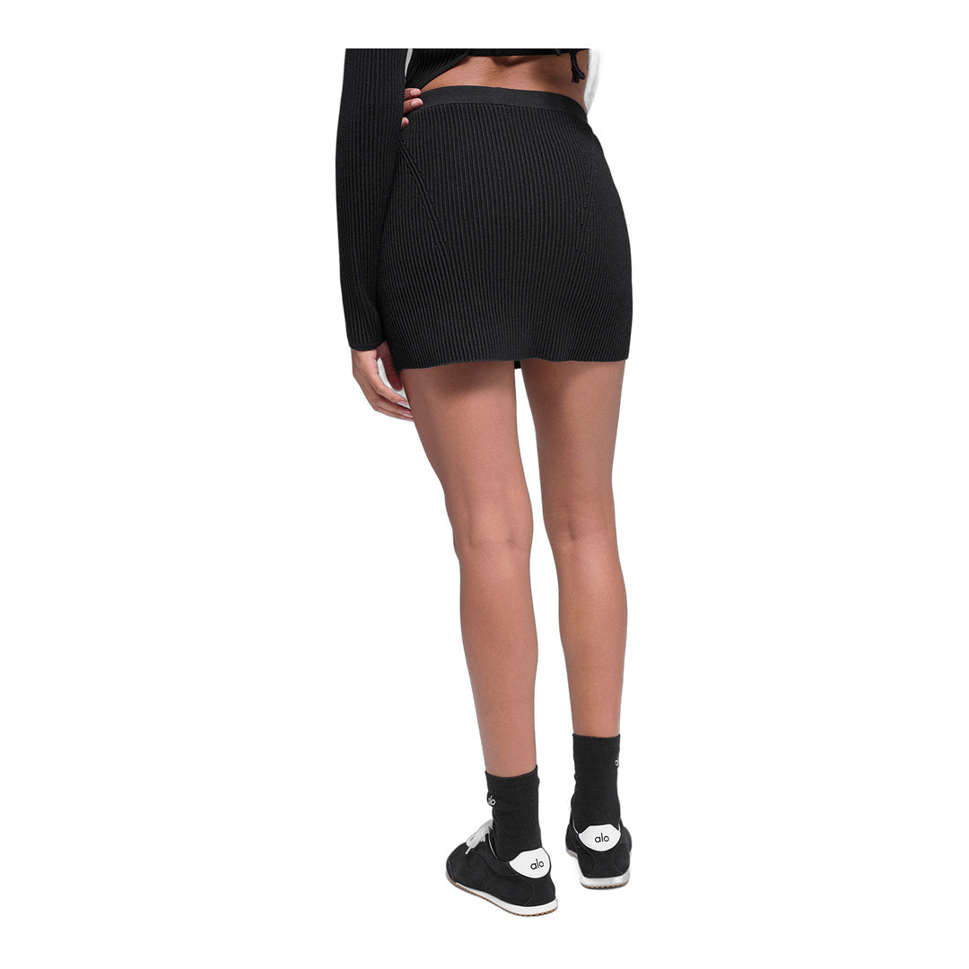 alo Denim Knit High-Waist Skirt - Black/Anthracite