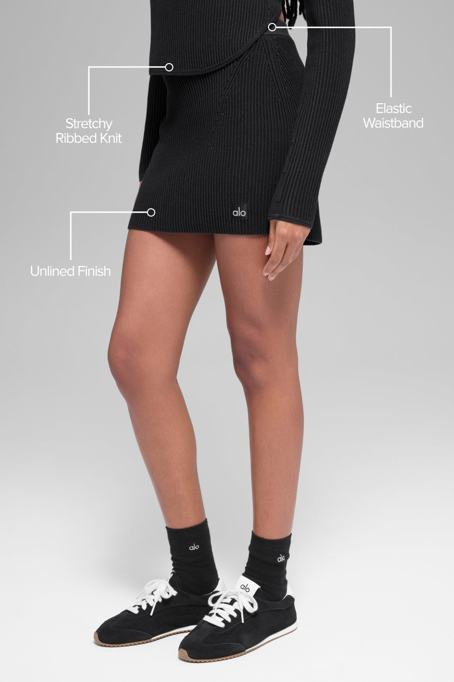 alo Denim Knit High-Waist Skirt - Black/Anthracite