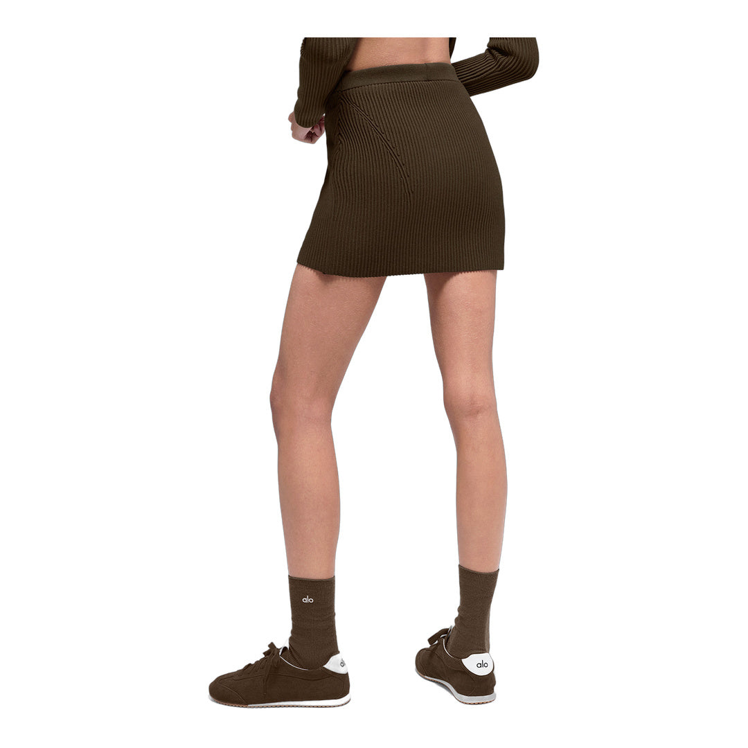 alo Denim Knit High-Waist Skirt - Espresso/Black