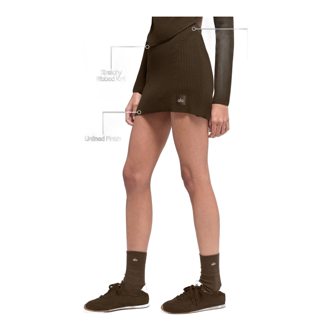 alo Denim Knit High-Waist Skirt - Espresso/Black
