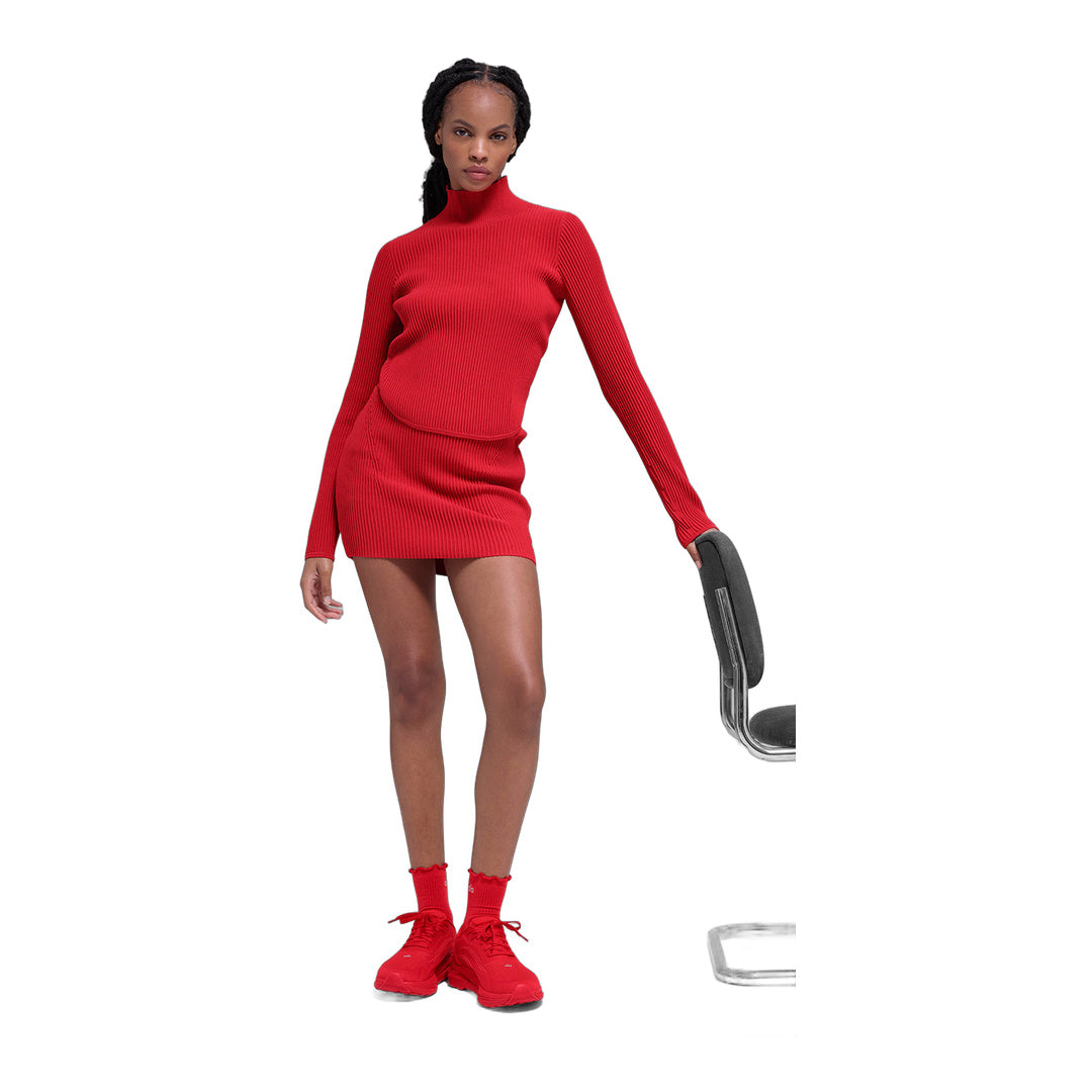 alo Denim Knit High-Waist Skirt - Bright Red