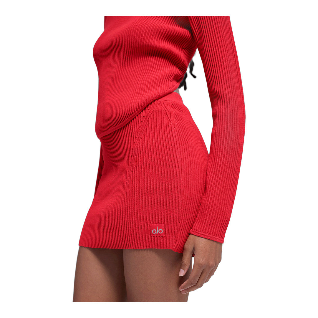 alo Denim Knit High-Waist Skirt - Bright Red