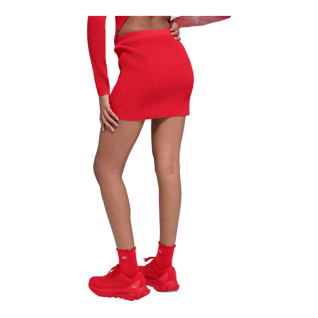 alo Denim Knit High-Waist Skirt - Bright Red