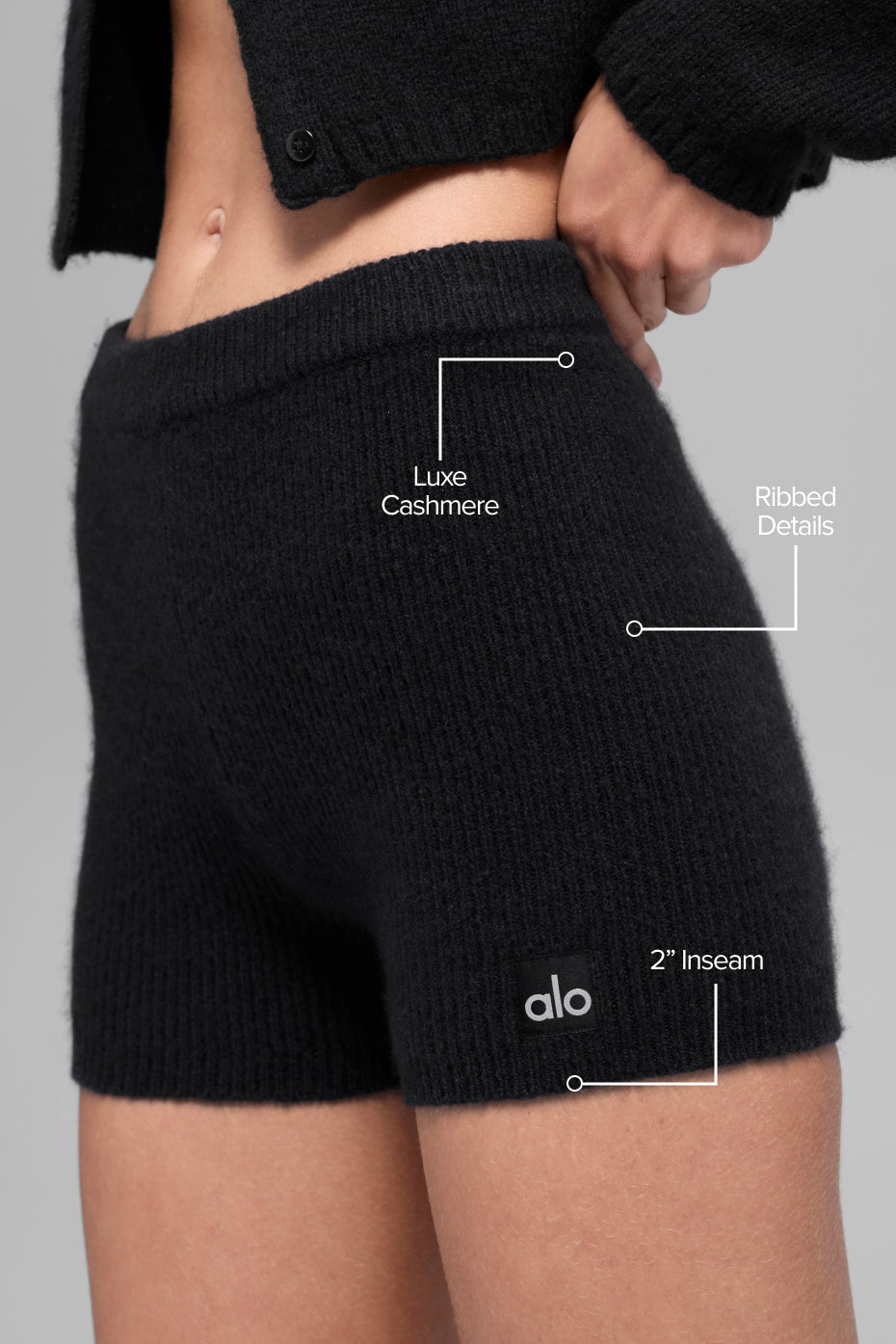 alo Wool Cashmere Ribbed Noble Short - Black
