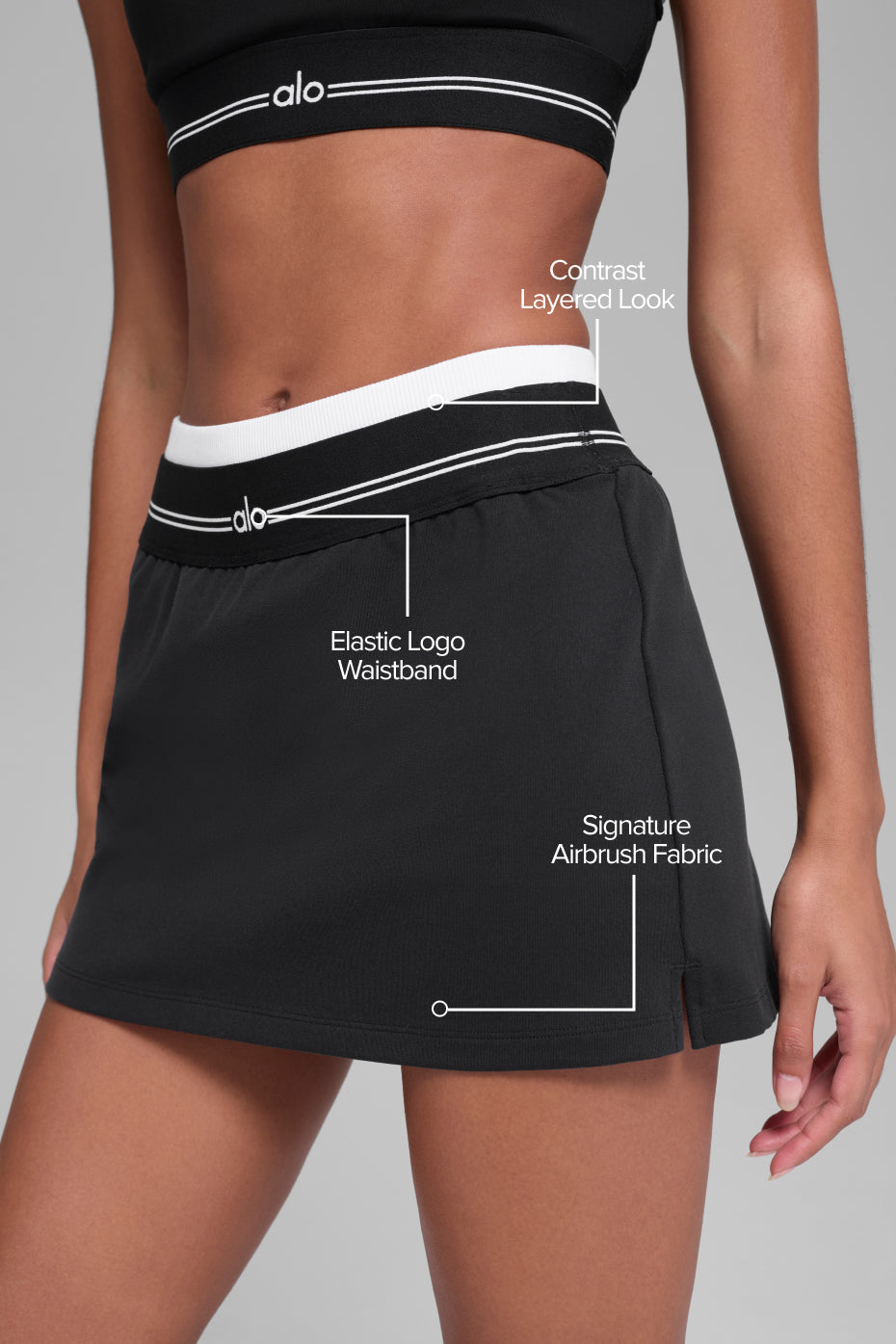 alo Airbrush Better Together Tennis Skirt - Black/White