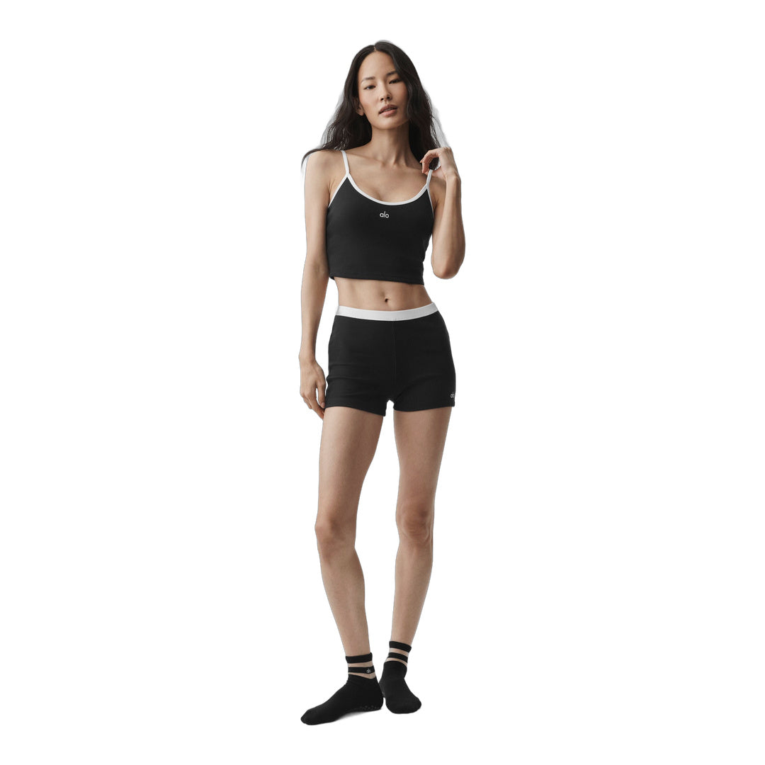 alo Goddess Ribbed High-Waist First Pick Short - Black/White