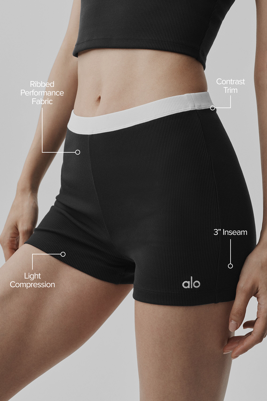 alo Goddess Ribbed High-Waist First Pick Short - Black/White