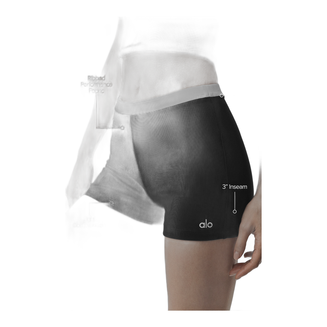 alo Goddess Ribbed High-Waist First Pick Short - Black/White
