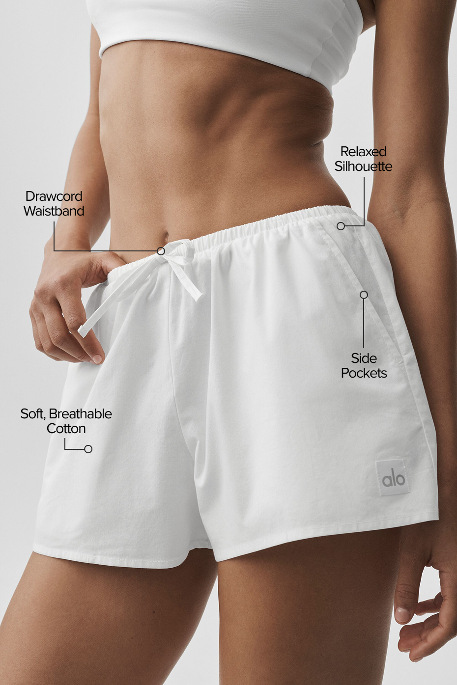 alo Cotton High-Waist Real Deal Short - White