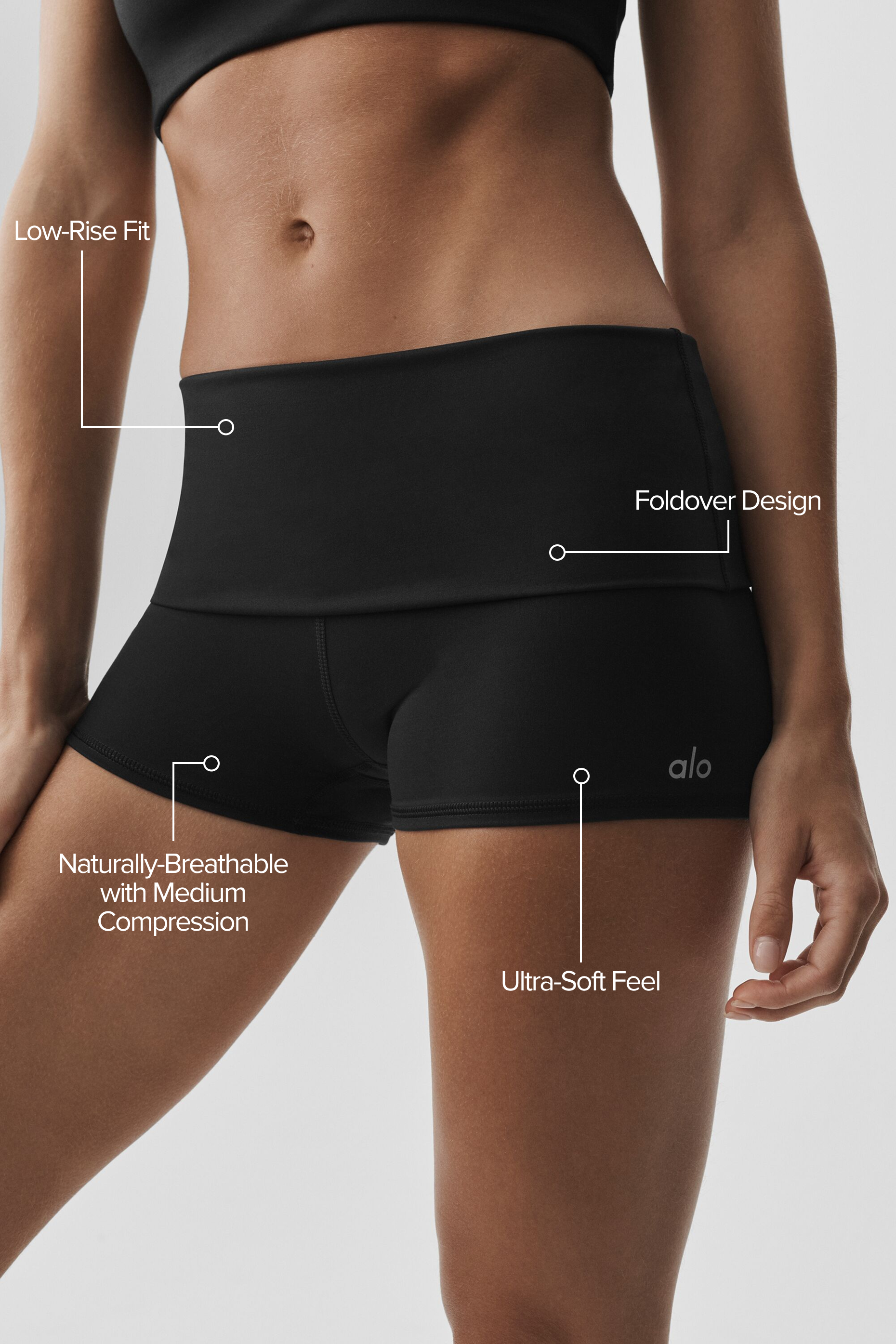 alo 3" ALO Softsculpt Low-Rise Foldover Short - Black
