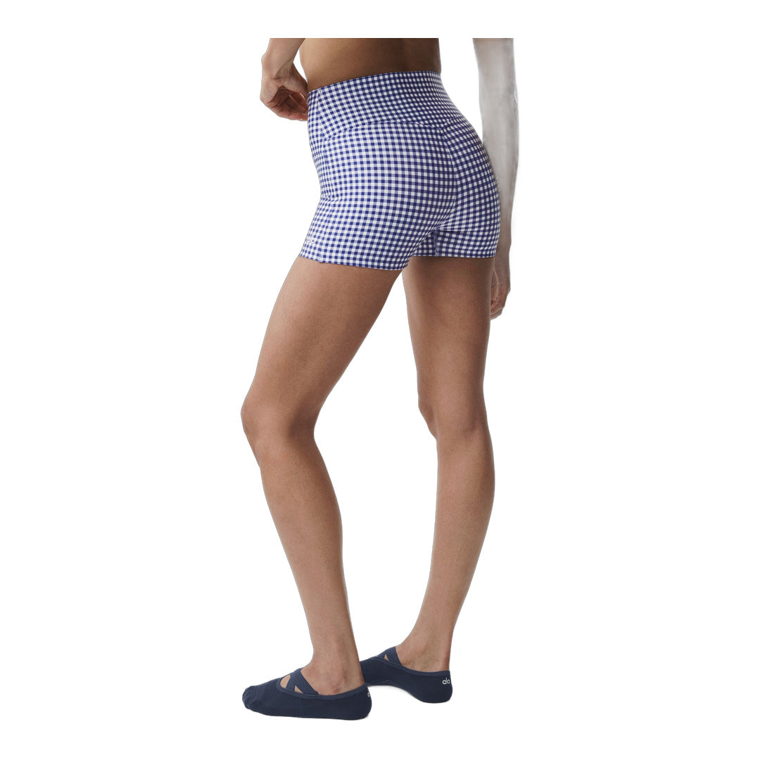 alo 3" Airlift Gingham High-Waist Sleek Short - Navy Gingham