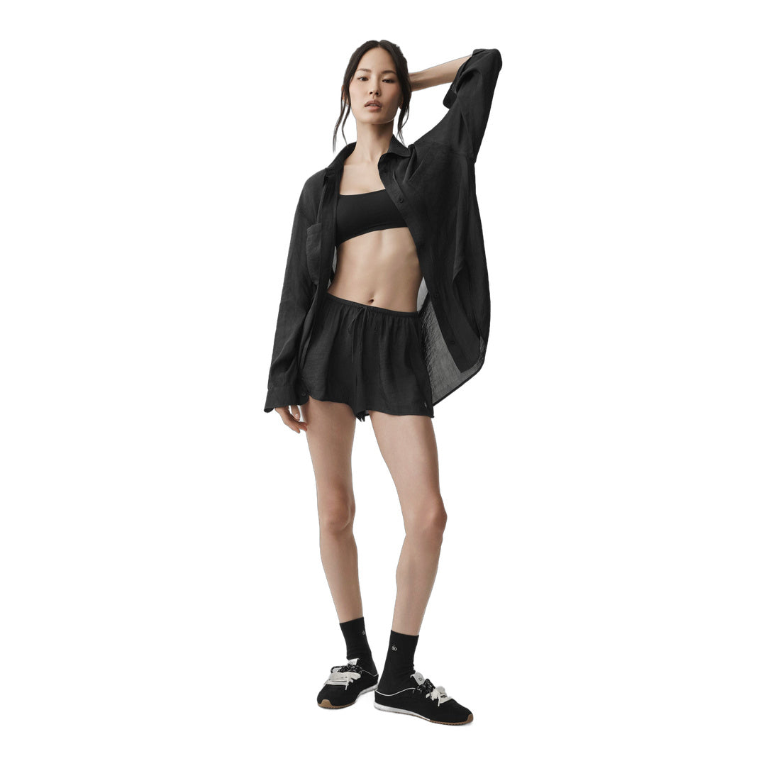alo Semi-Sheer Golden Hour Mid-Rise Short - Black