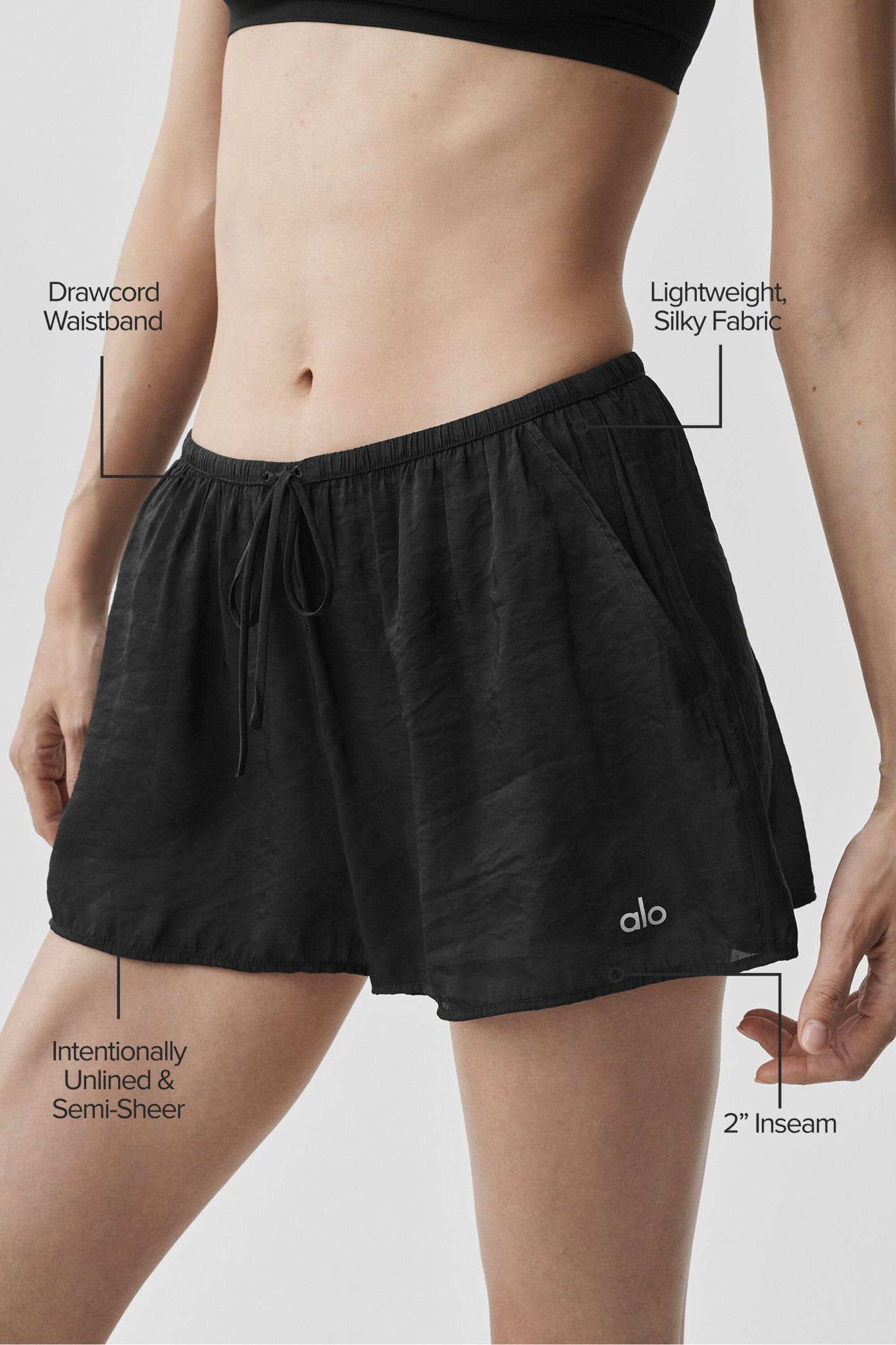 alo Semi-Sheer Golden Hour Mid-Rise Short - Black