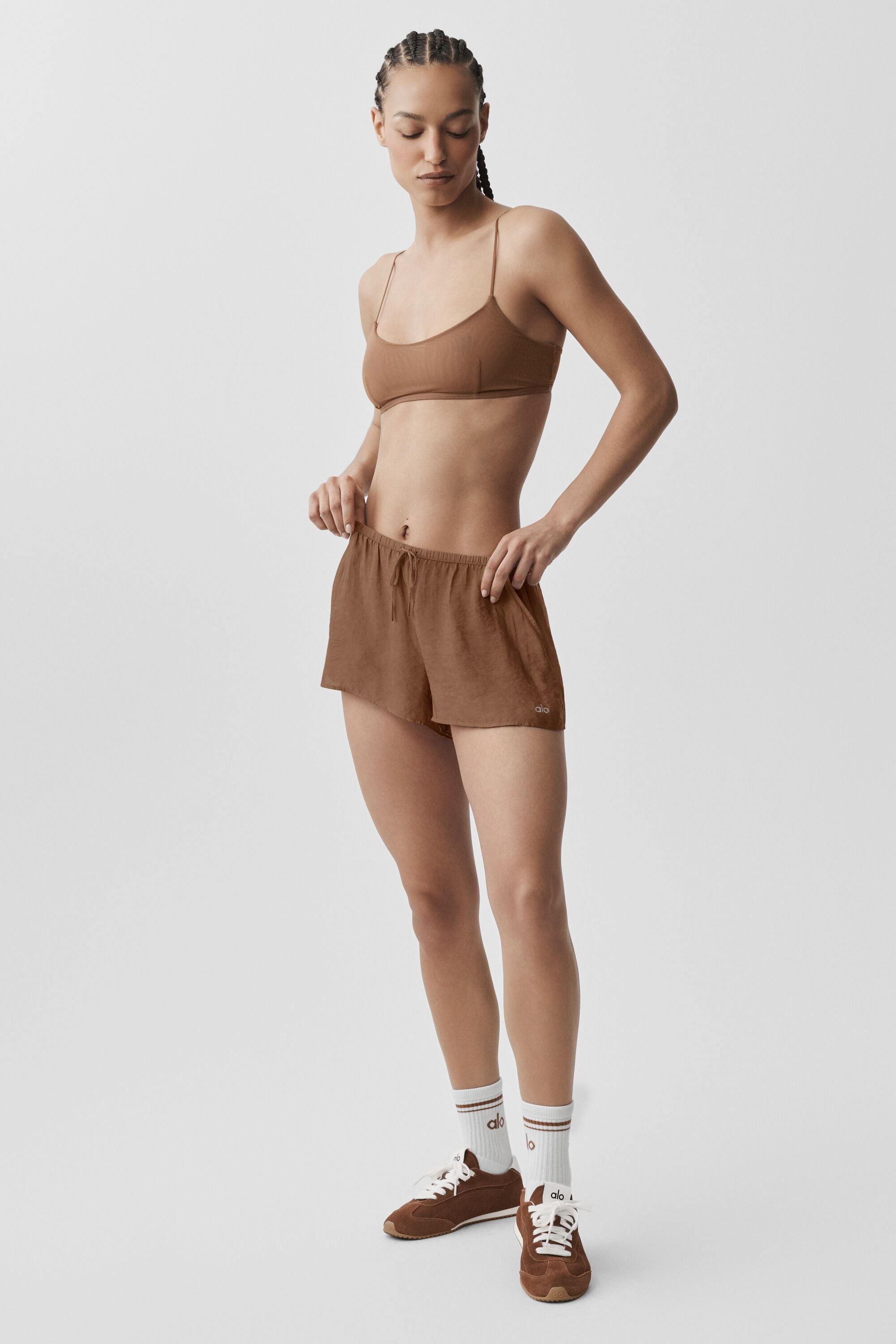 alo Semi-Sheer Golden Hour Mid-Rise Short - Sun Kissed Brown