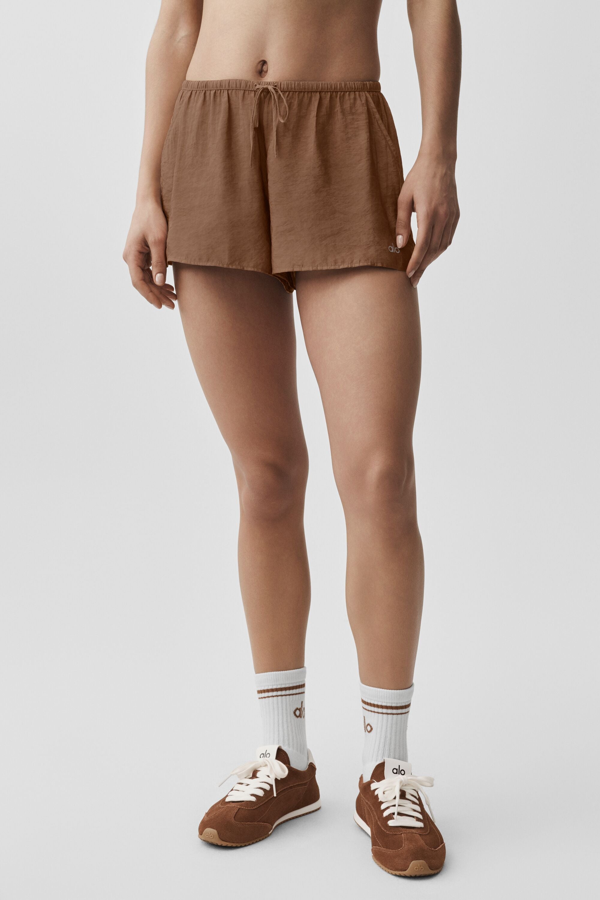 alo Semi-Sheer Golden Hour Mid-Rise Short - Sun Kissed Brown