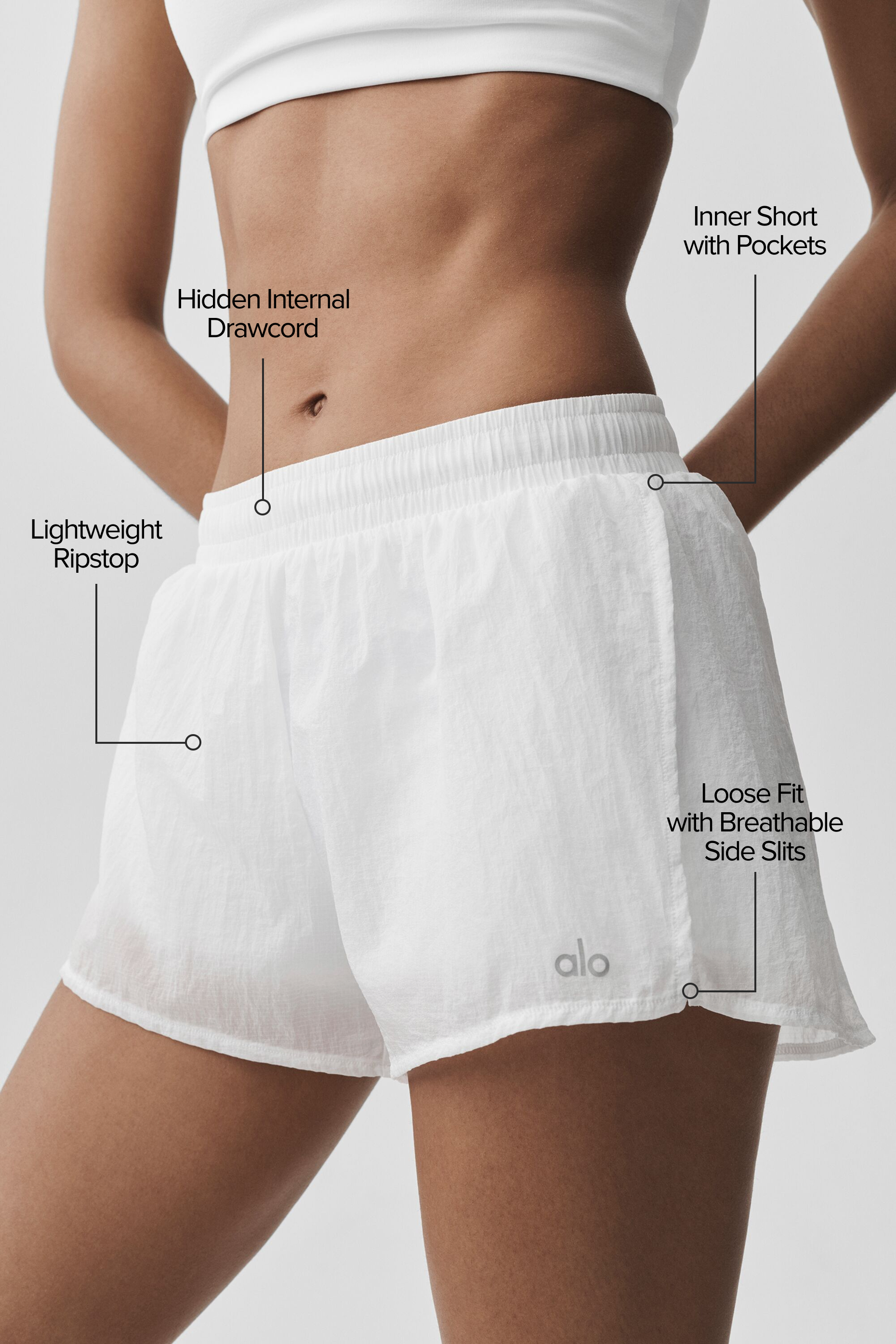 alo Mid-Rise Go Time Short - White