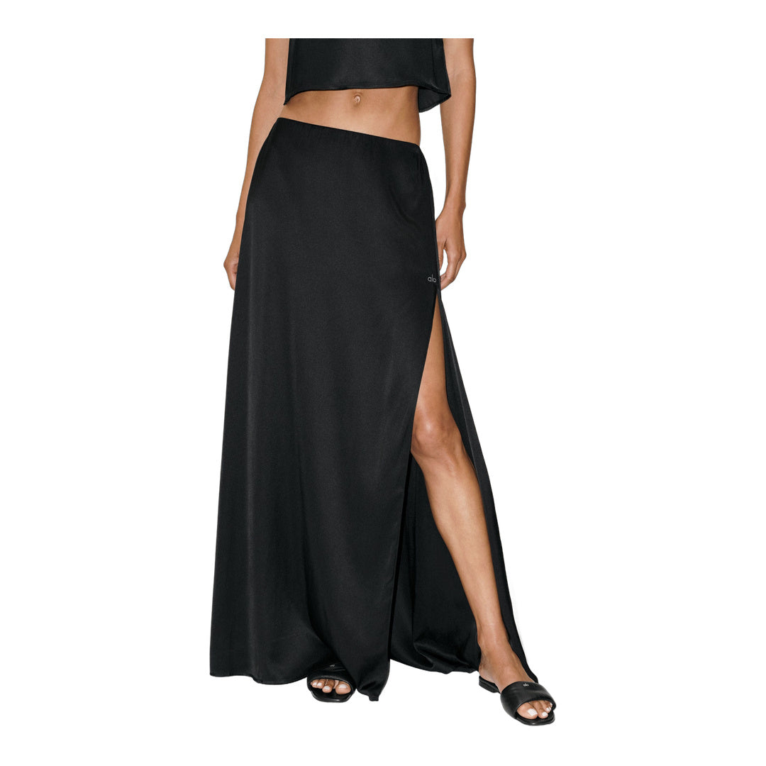 alo Silk Blend Low-Rise Radiance Long Skirt - Black
