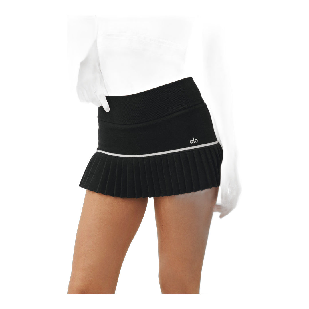 alo Cotton Cashmere High-Waist My Serve Tennis Skirt - Black/White