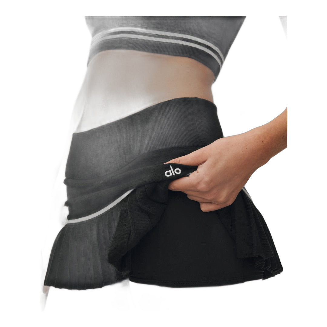 alo Cotton Cashmere High-Waist My Serve Tennis Skirt - Black/White