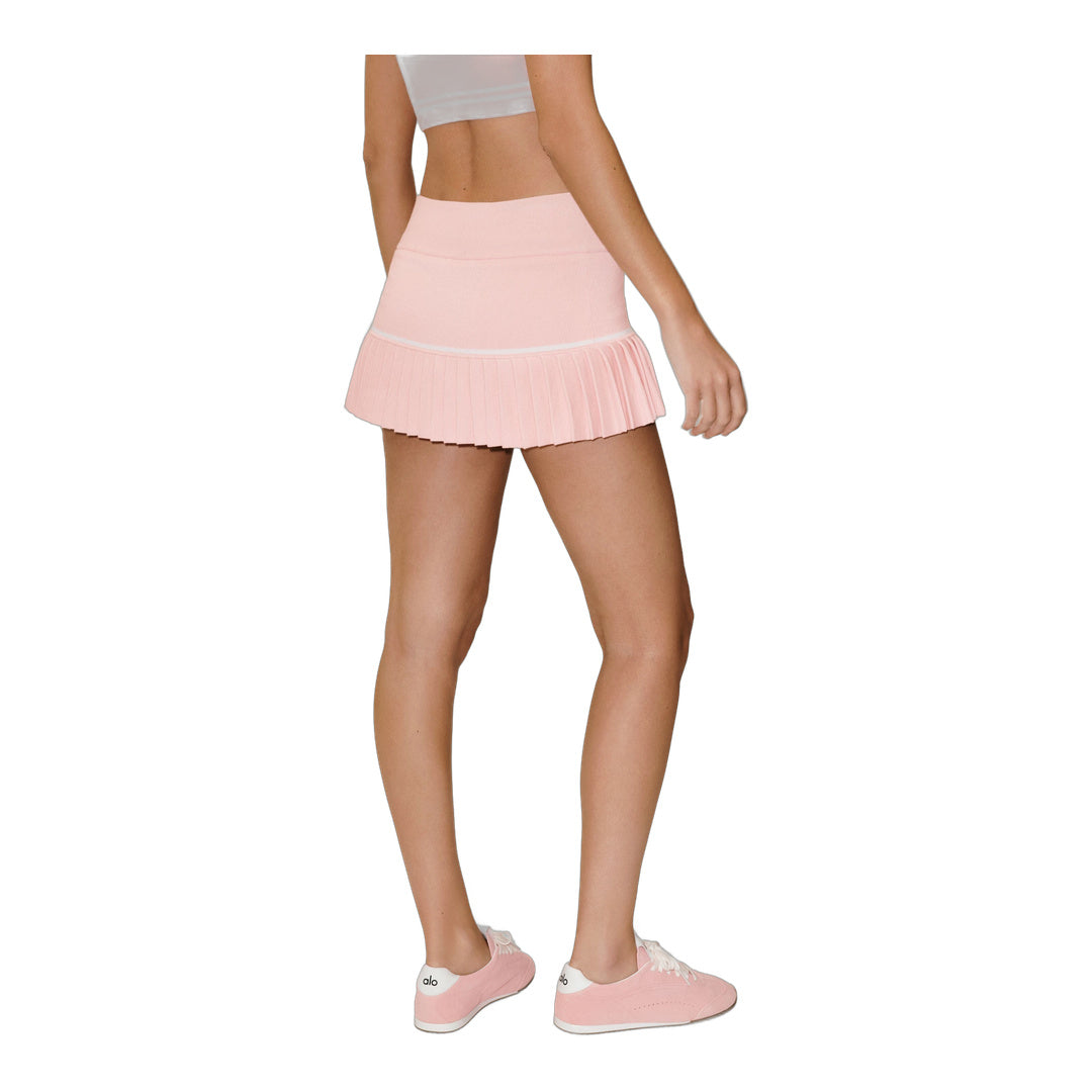 alo Cotton Cashmere High-Waist My Serve Tennis Skirt - Sundrenched Pink/White