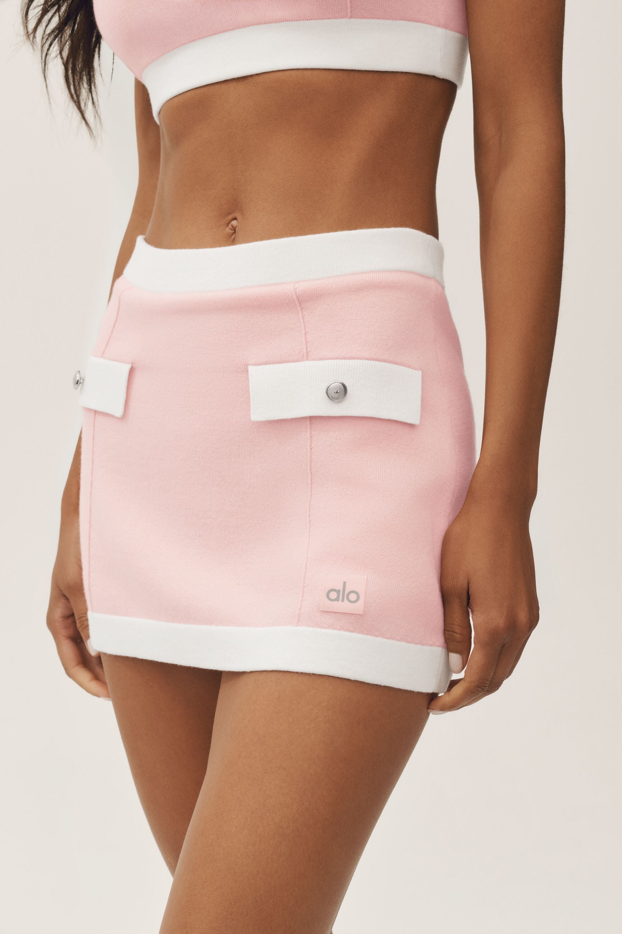 alo Cotton Cashmere High-Waist Capri Dream Skirt - Sundrenched Pink/White