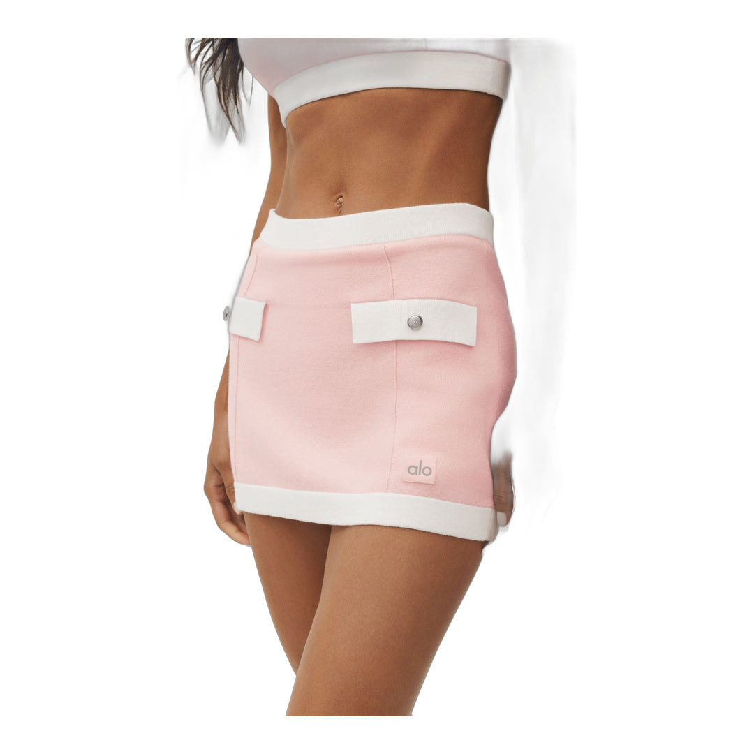 alo Cotton Cashmere High-Waist Capri Dream Skirt - Sundrenched Pink/White