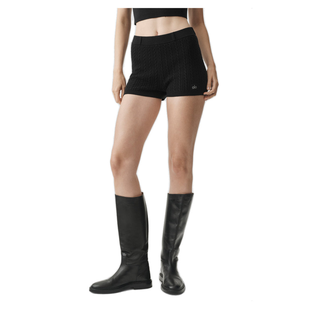 ALO Mini Cable High-Waist Sweater Short - Black