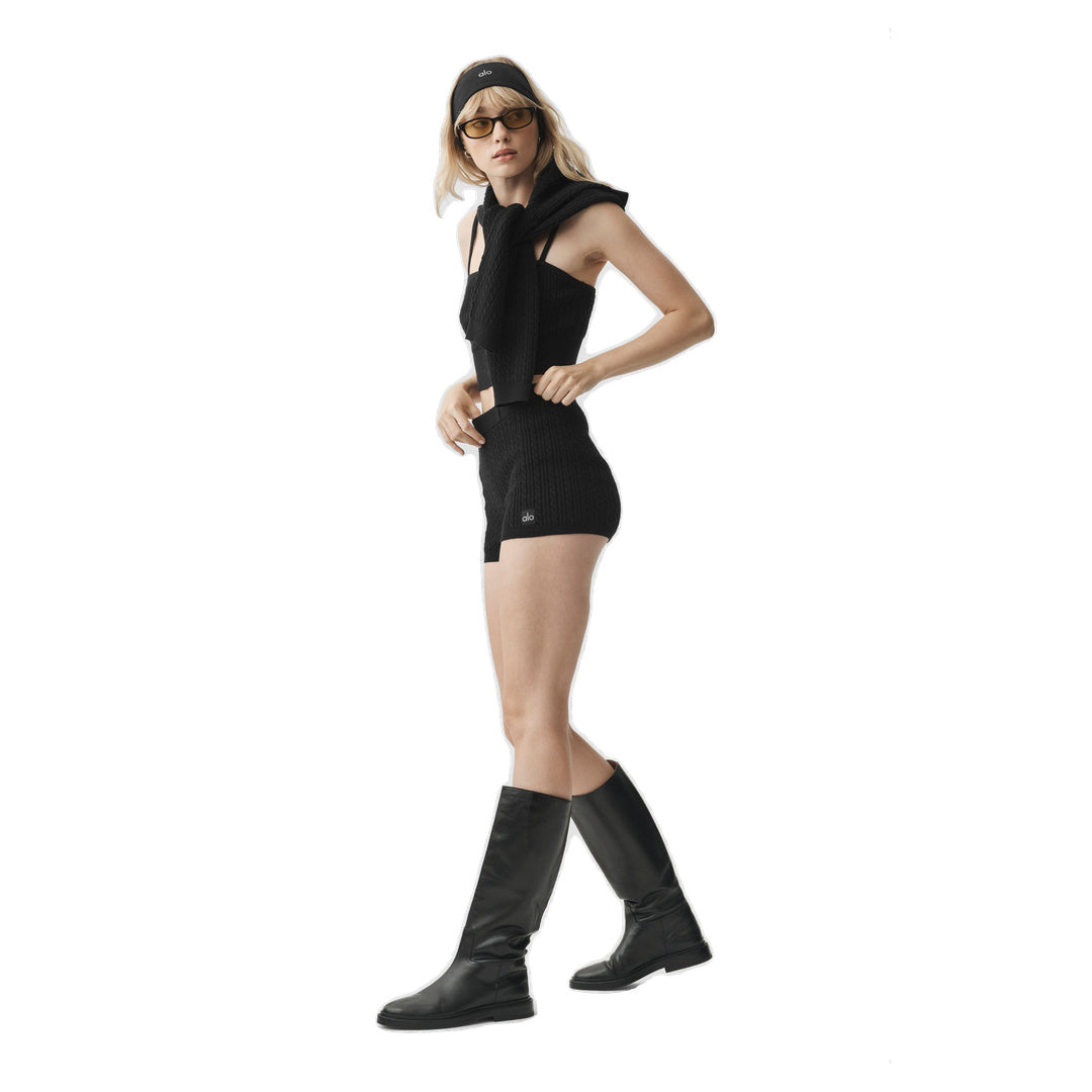 ALO Mini Cable High-Waist Sweater Short - Black