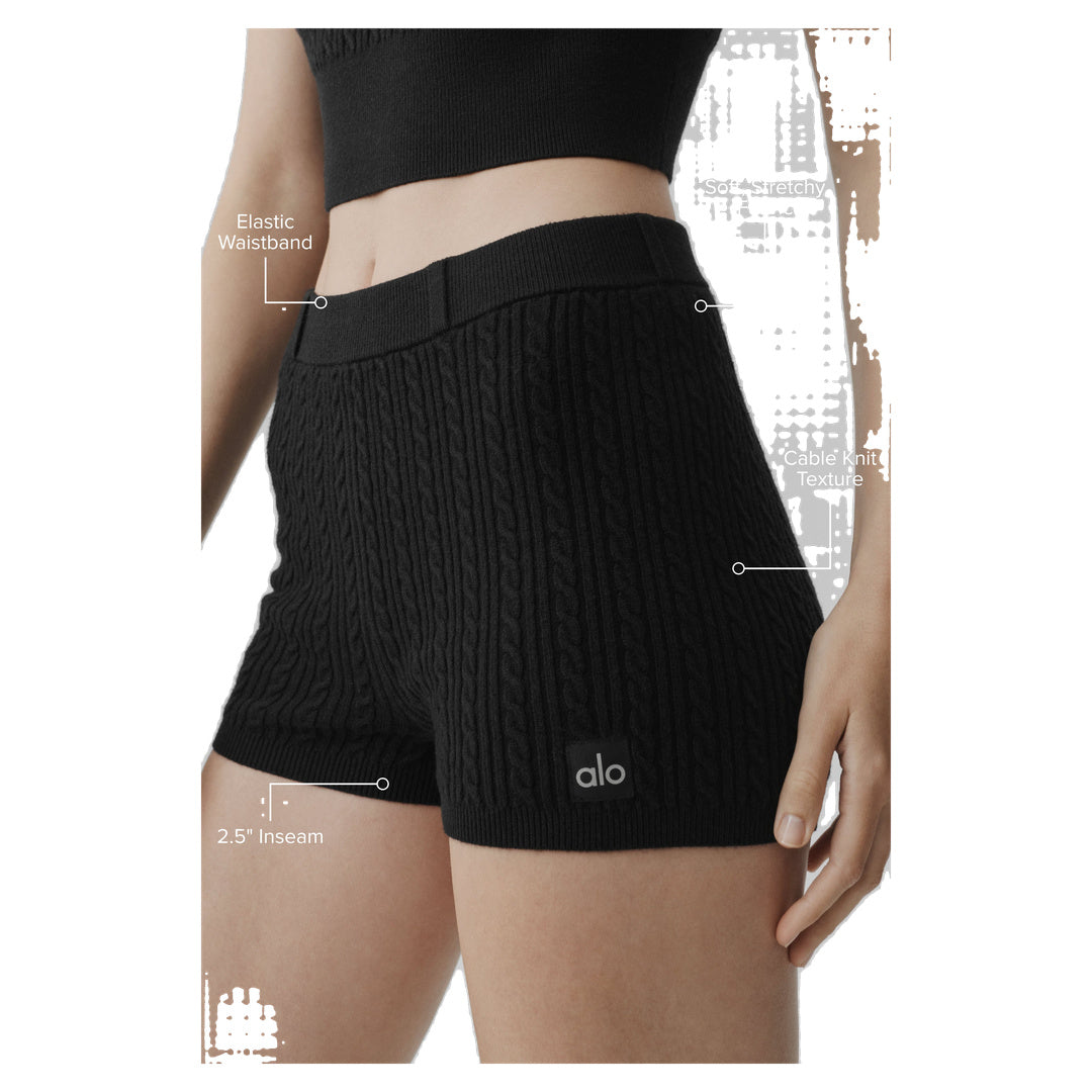 ALO Mini Cable High-Waist Sweater Short - Black