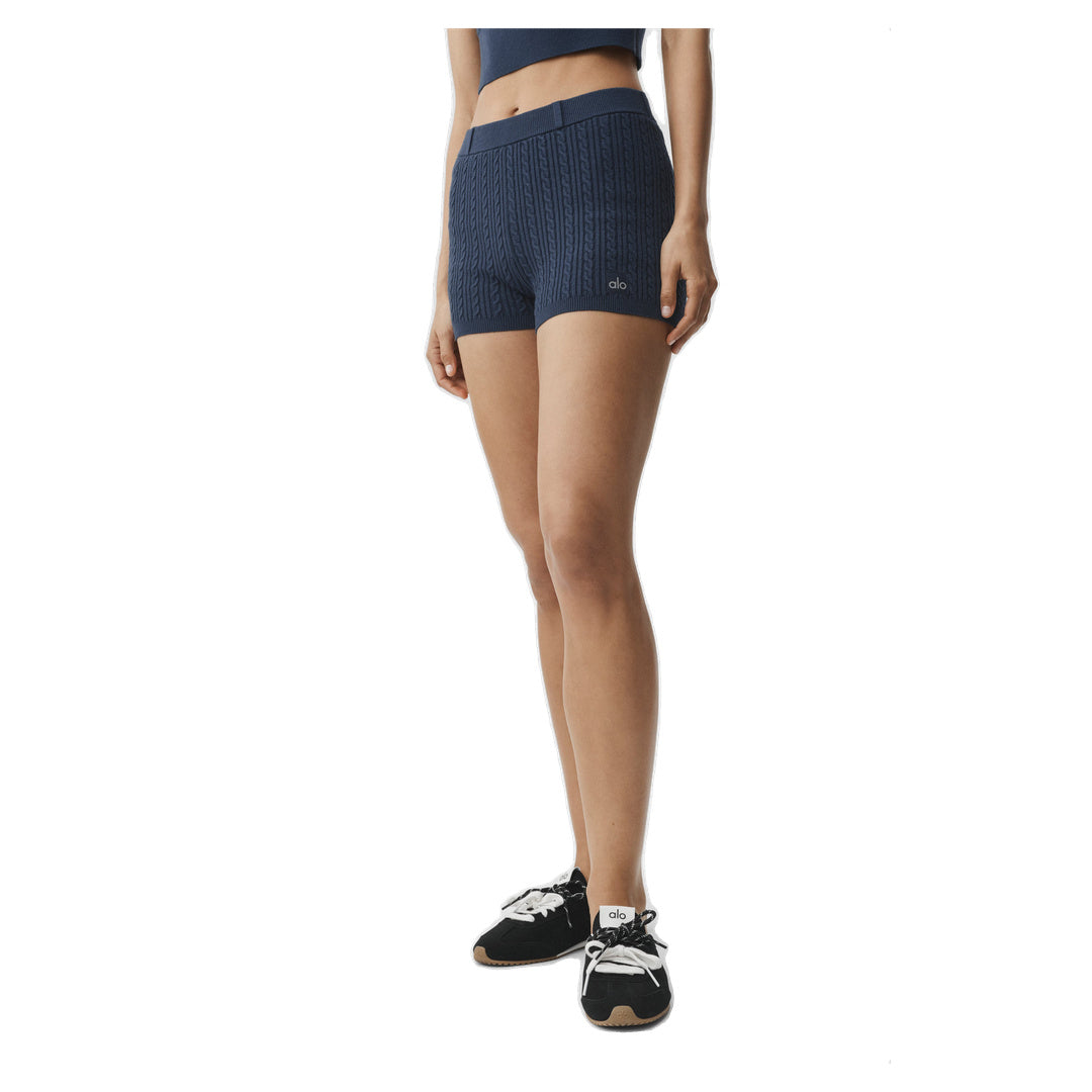 ALO Mini Cable High-Waist Sweater Short - Navy