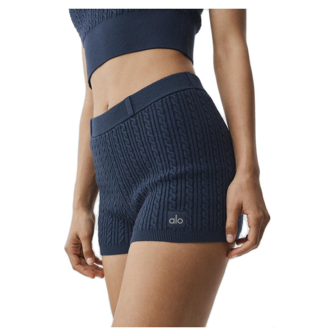 ALO Mini Cable High-Waist Sweater Short - Navy