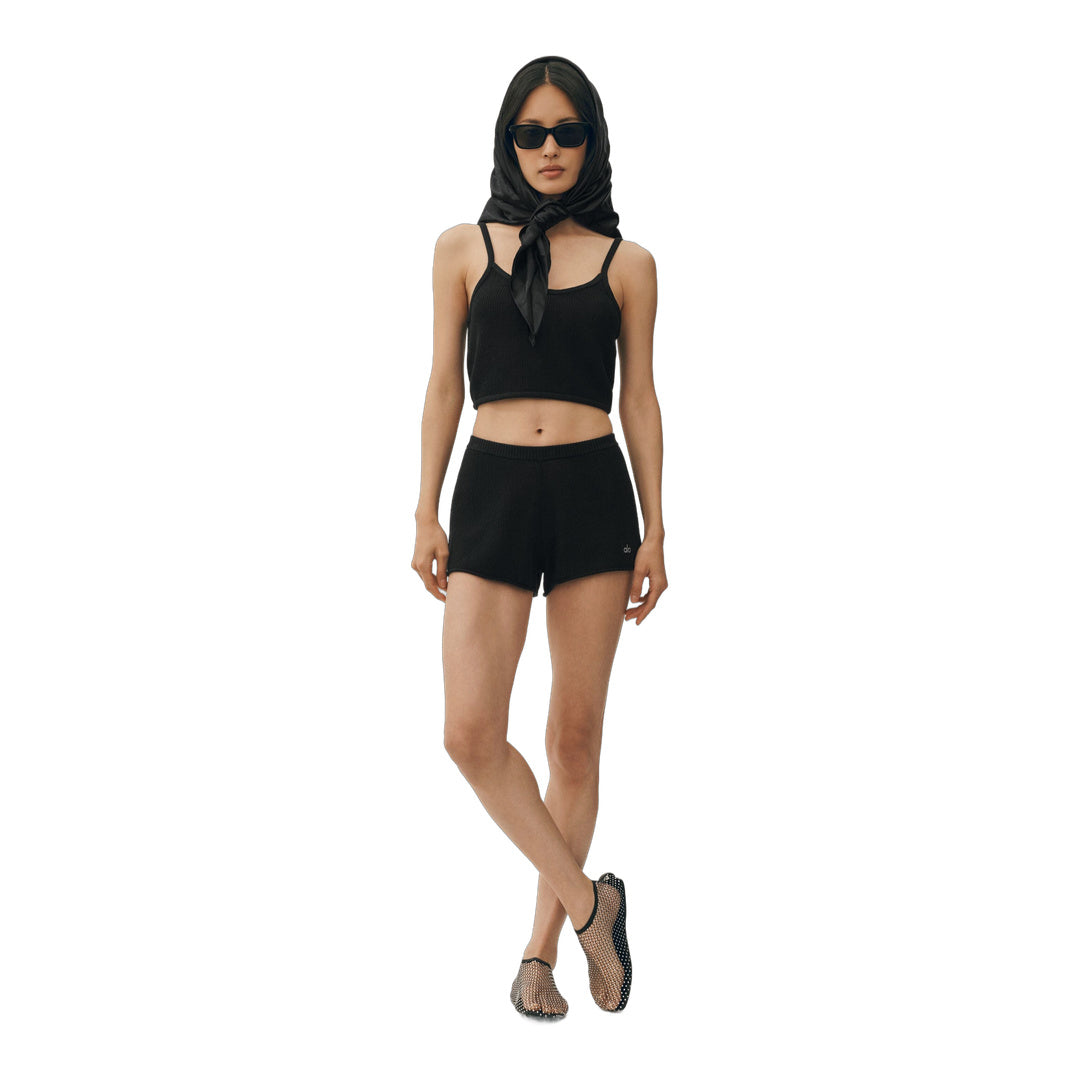 alo Silk Cashmere Mid-Rise Heatwave Short - Black