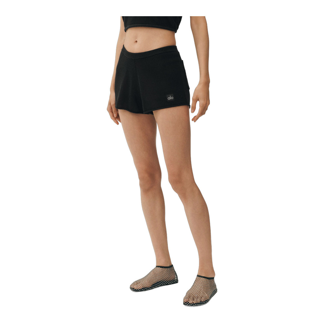 alo Silk Cashmere Mid-Rise Heatwave Short - Black