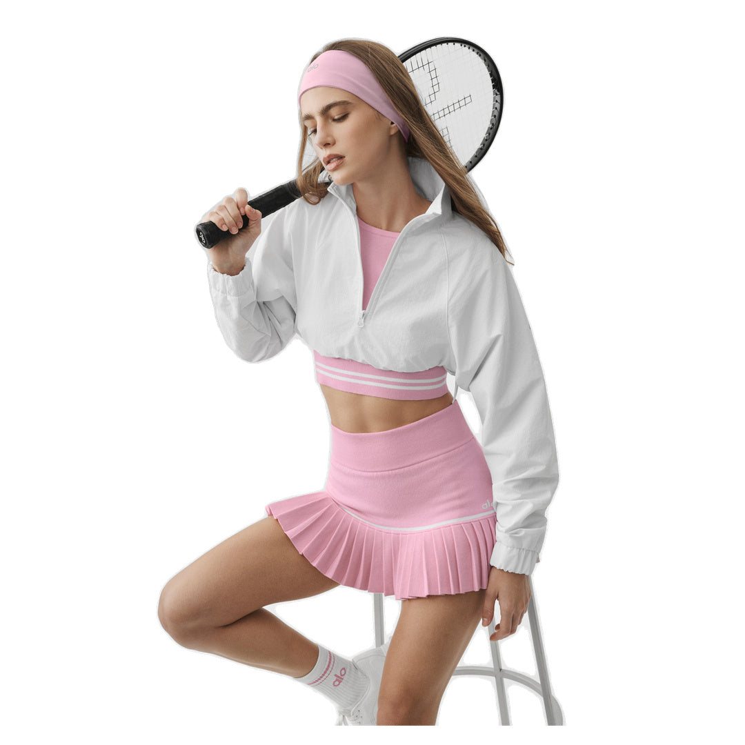 ALO Scholar Knit High-Waist My Serve Tennis Skirt - Pink Marshmallow/White