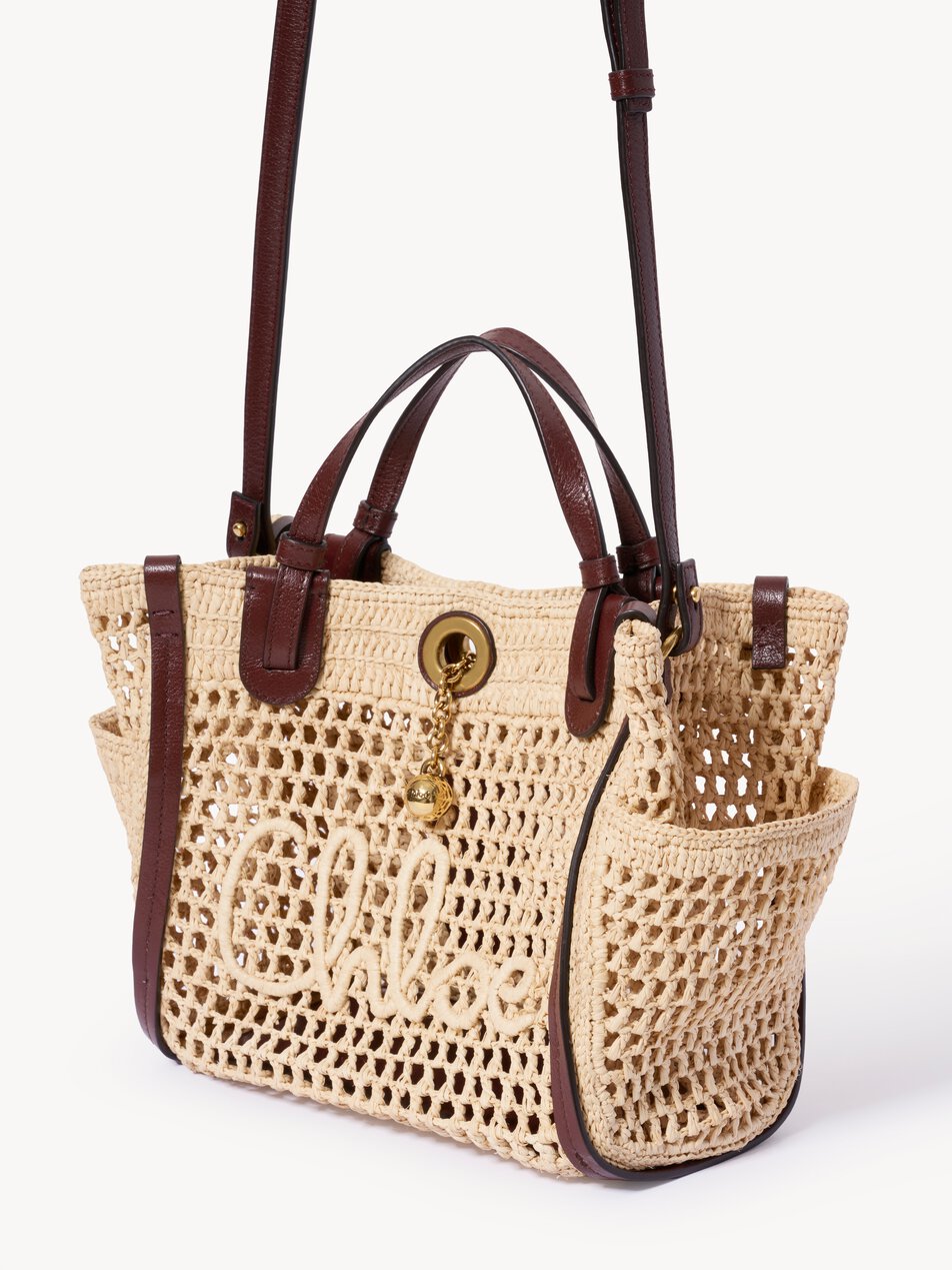 CHLOE Small Chloé Iconic double carry bag in raffia Hot Sand