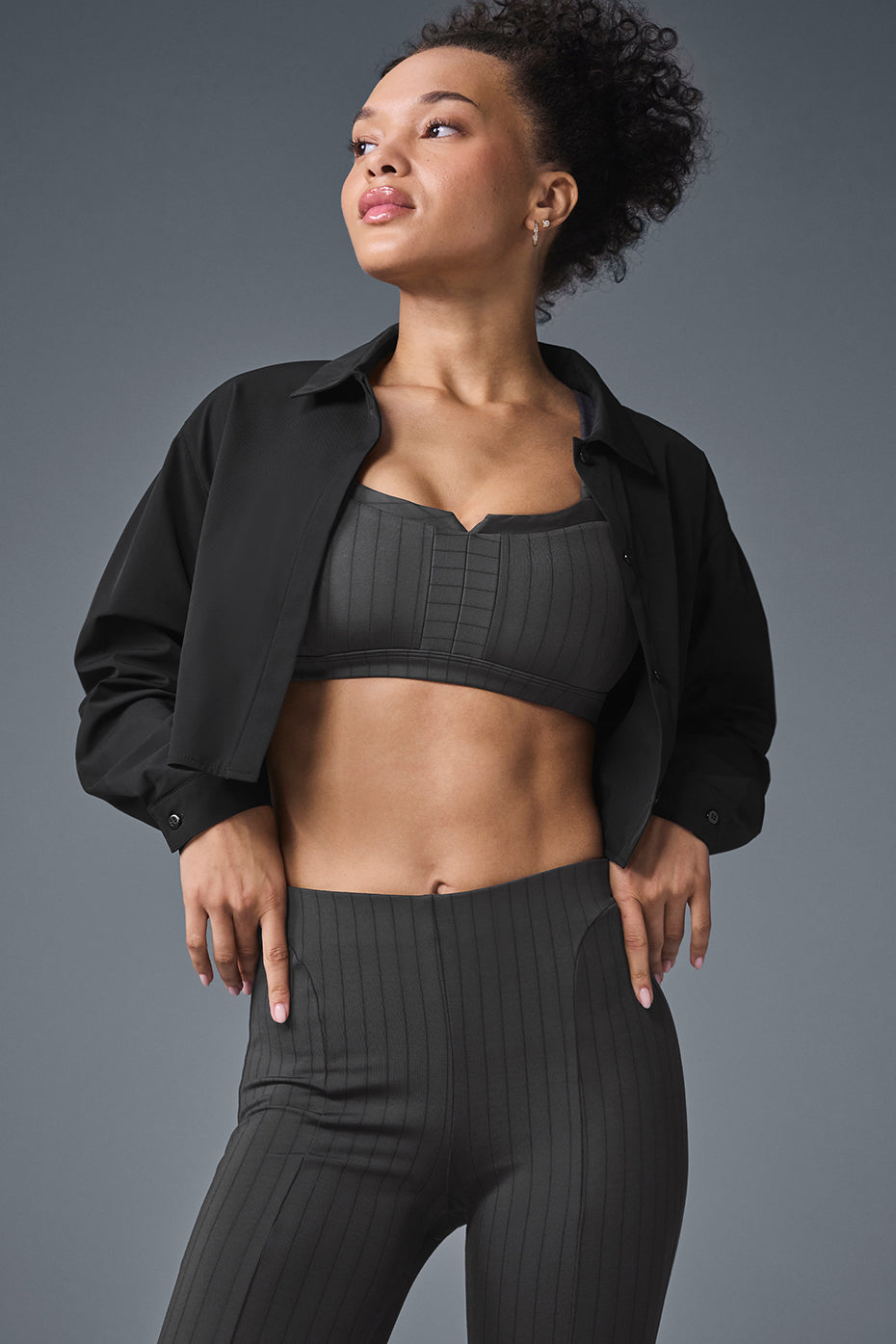 alo Cropped Take Me Out Button Up - Black