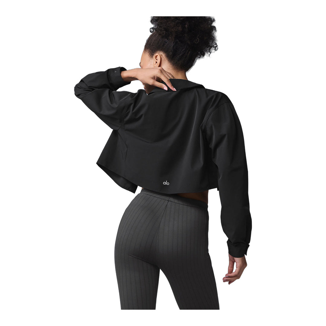 alo Cropped Take Me Out Button Up - Black