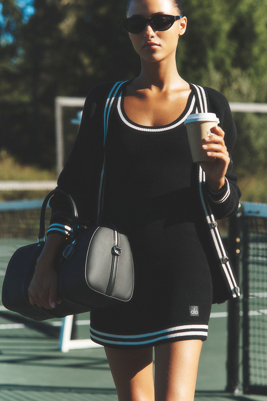 alo Tennis Club Sweater Knit Dress - Black/Ivory