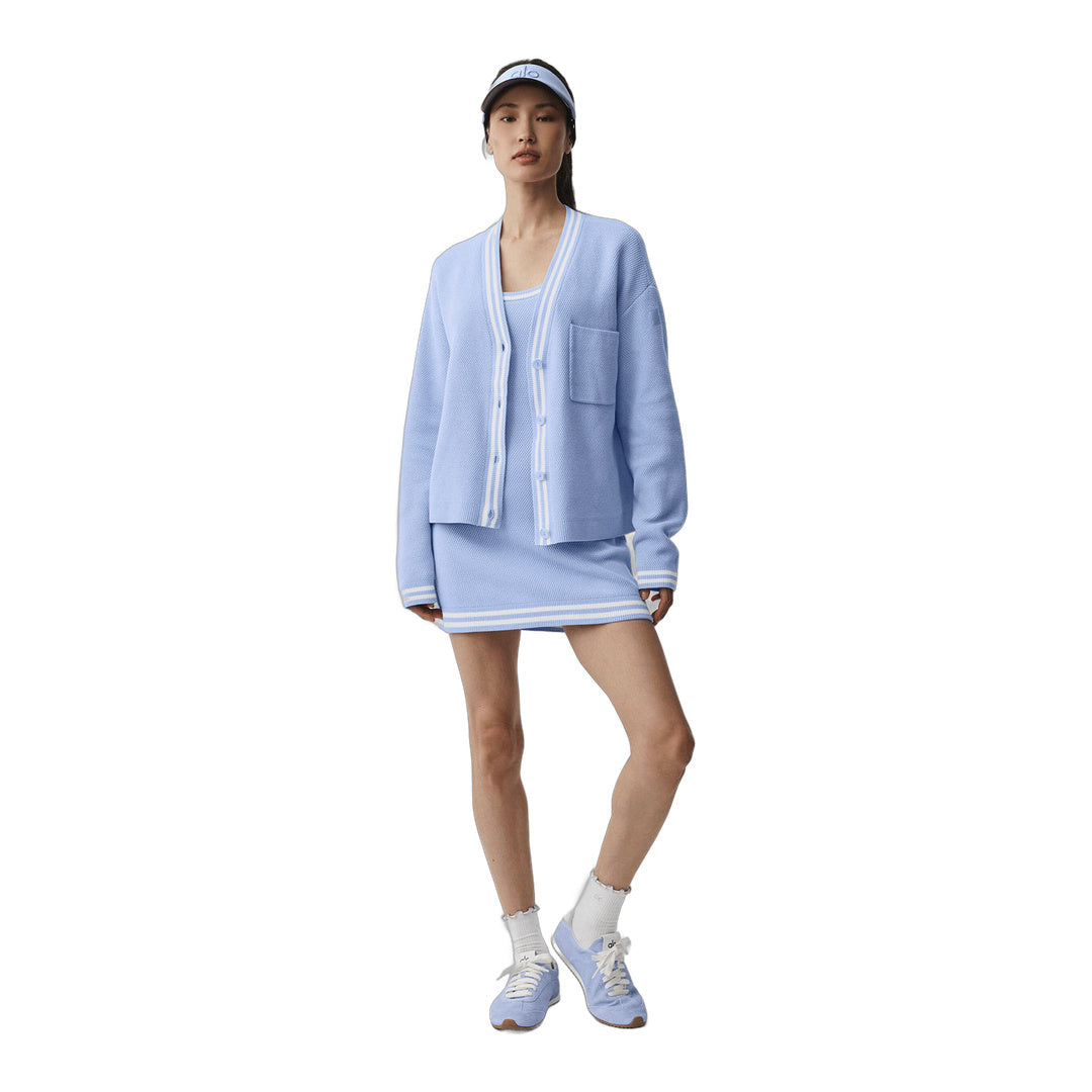 alo Tennis Club Sweater Knit Cardigan - Light Provence Blue/White