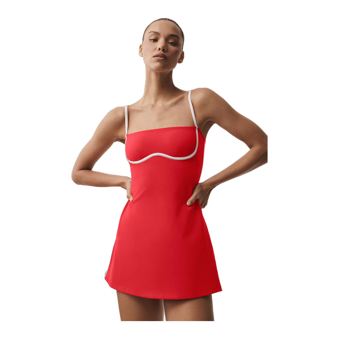 alo Airbrush Streamlined Dress - Bright Red/White