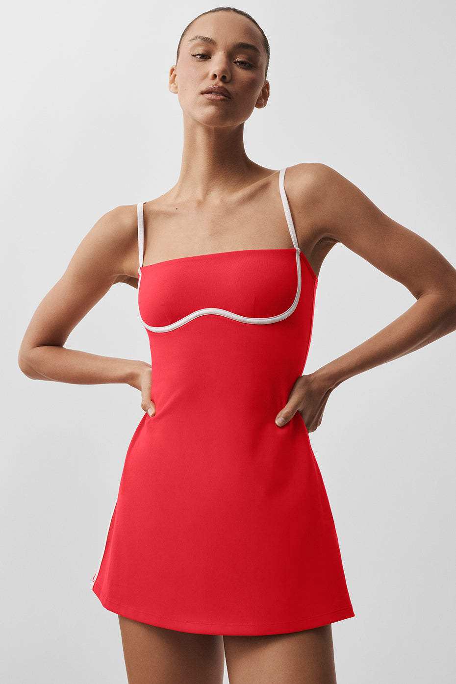 alo Airbrush Streamlined Dress - Bright Red/White