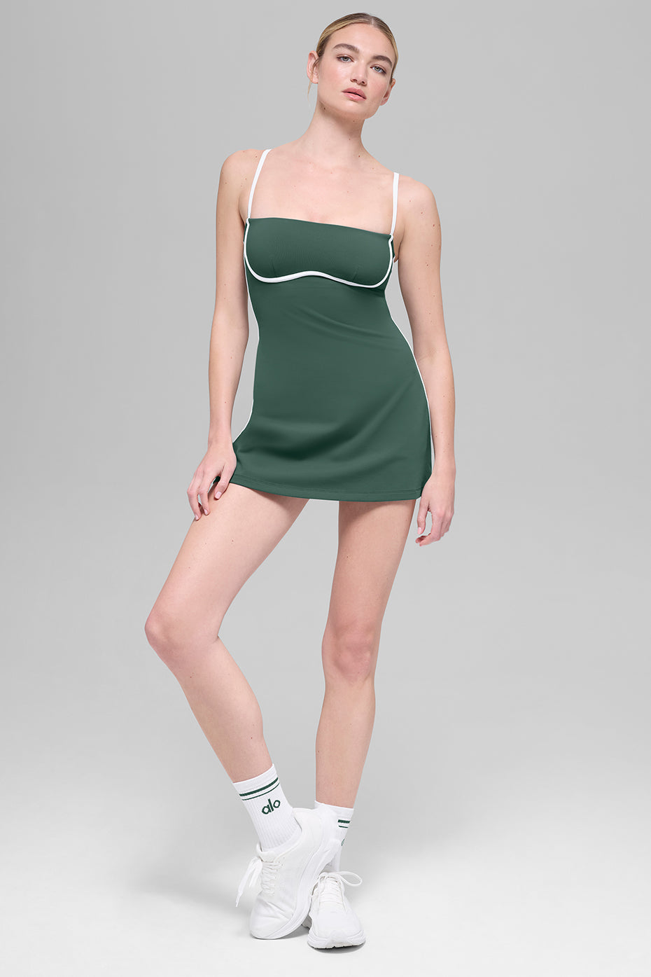 alo Airbrush Streamlined Dress - Clover Green/White