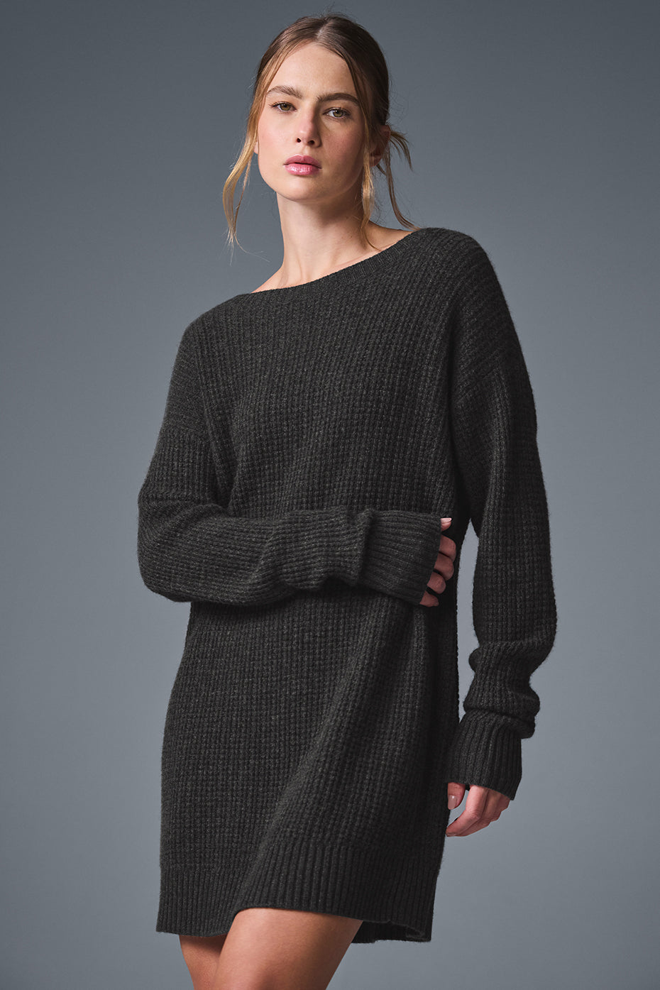 alo Cashmere Plush Waffle Dress - Dark Heather Grey