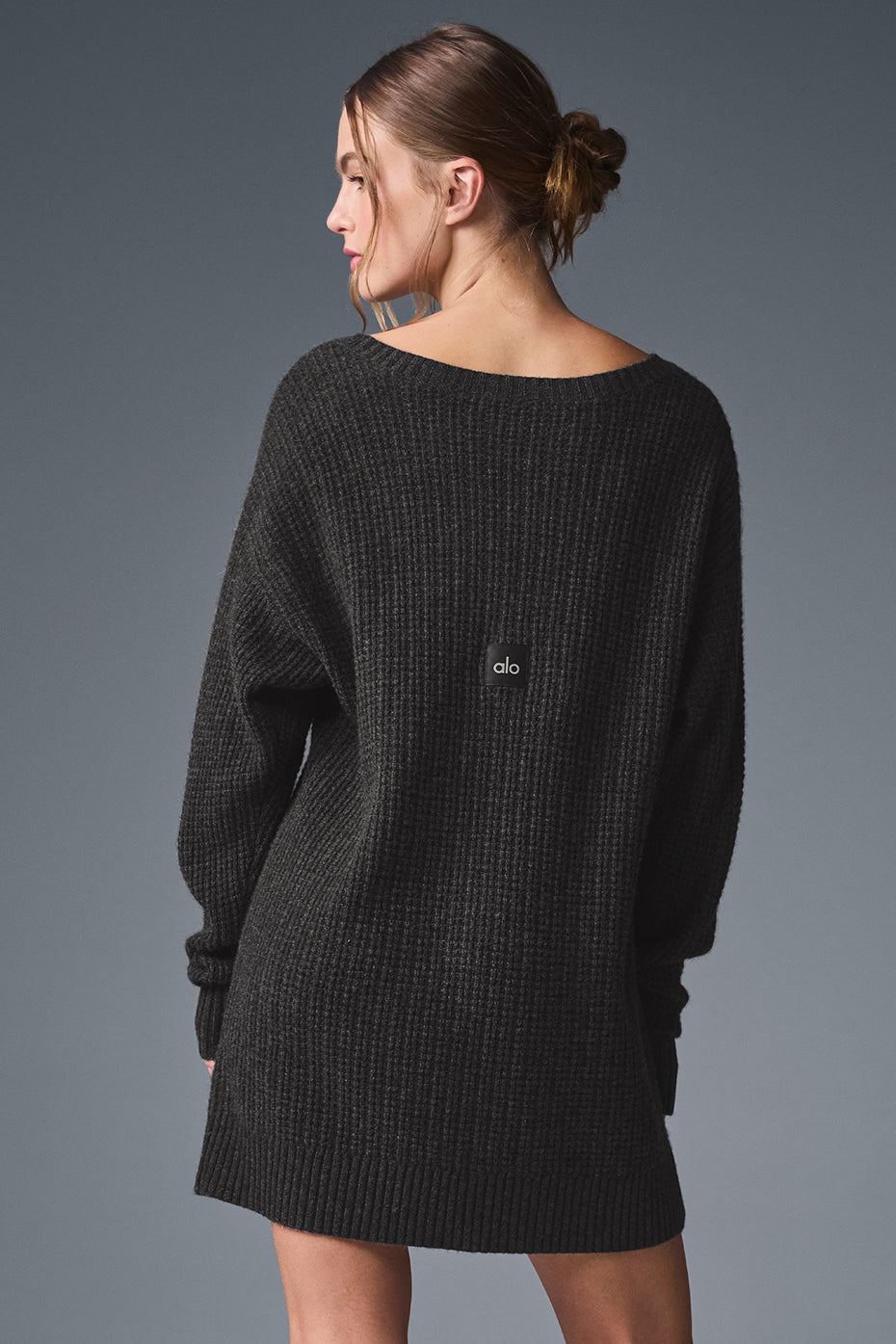 alo Cashmere Plush Waffle Dress - Dark Heather Grey