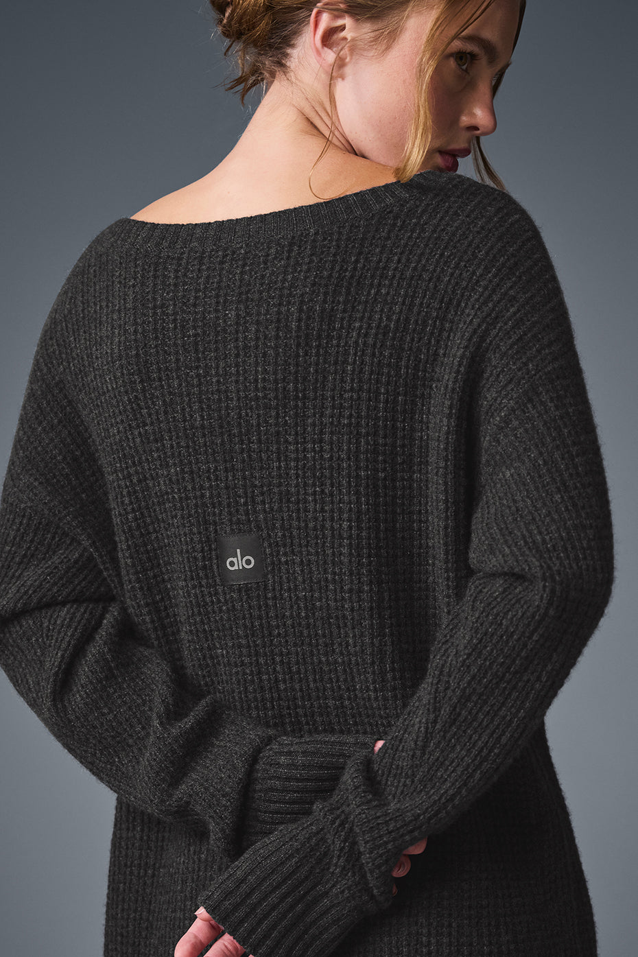 alo Cashmere Plush Waffle Dress - Dark Heather Grey