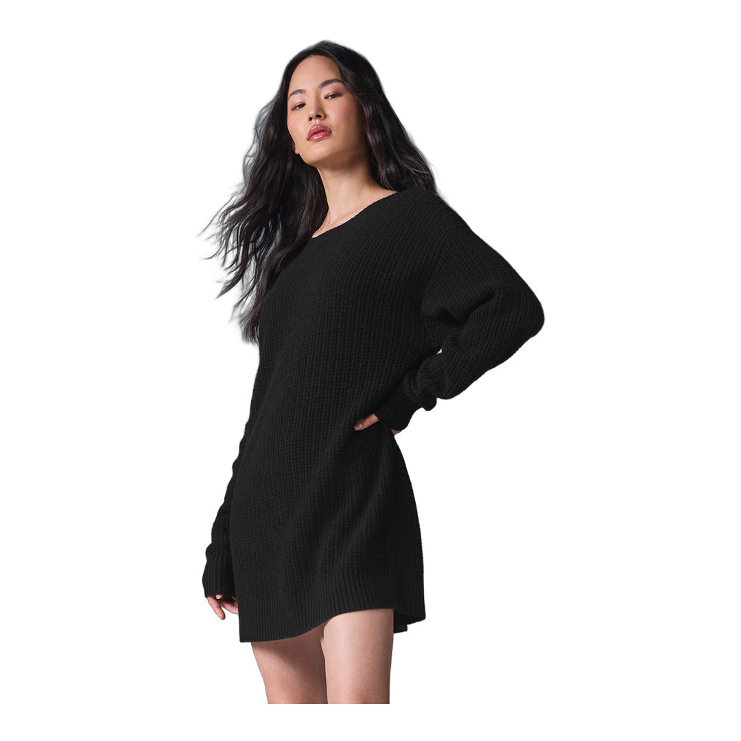 alo Cashmere Plush Waffle Dress - Black