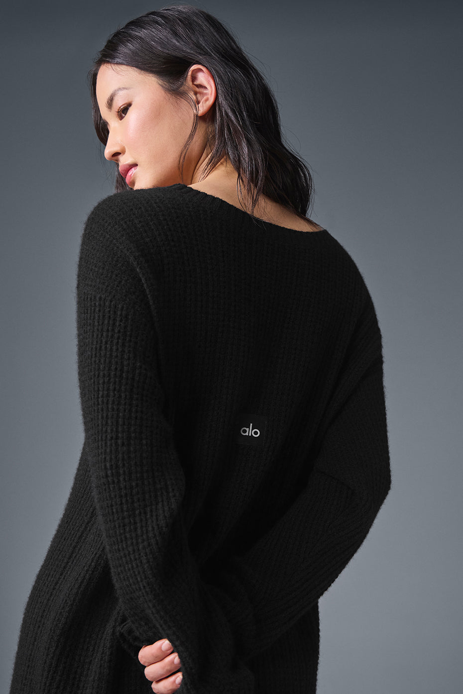 alo Cashmere Plush Waffle Dress - Black