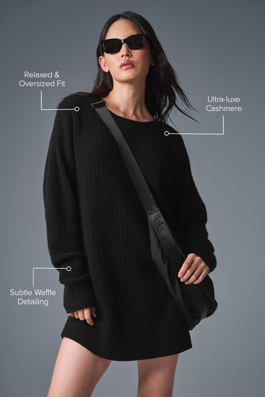 alo Cashmere Plush Waffle Dress - Black