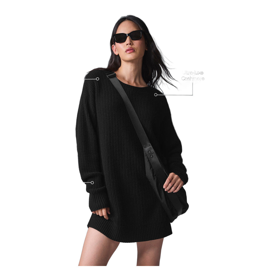 alo Cashmere Plush Waffle Dress - Black
