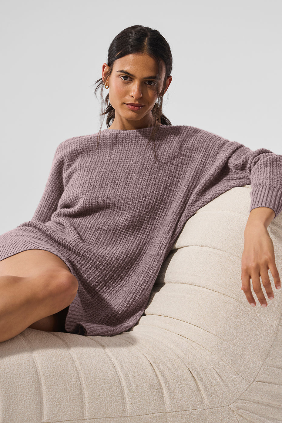 alo Cashmere Plush Waffle Dress - Mushroom Heather